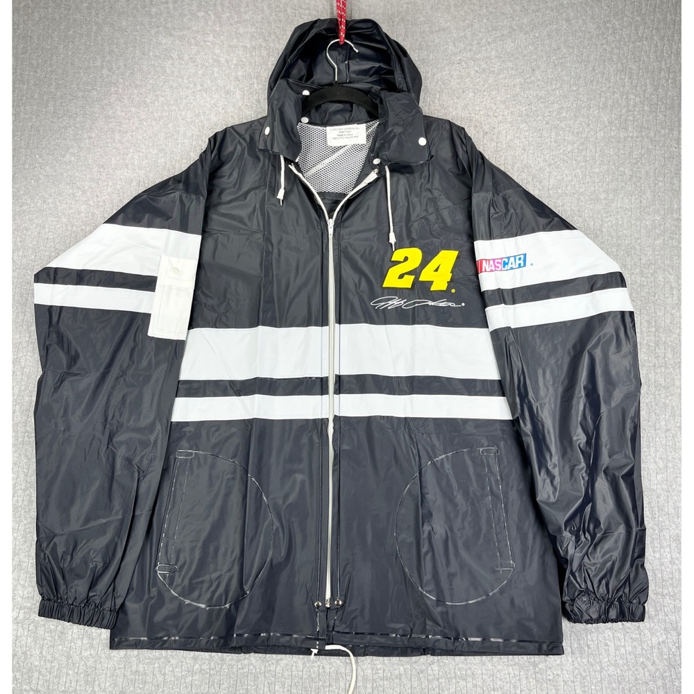 Jeff Gordon NASCAR Rain Jacket Mens XL Black White 24 Racing Windbreaker Hooded